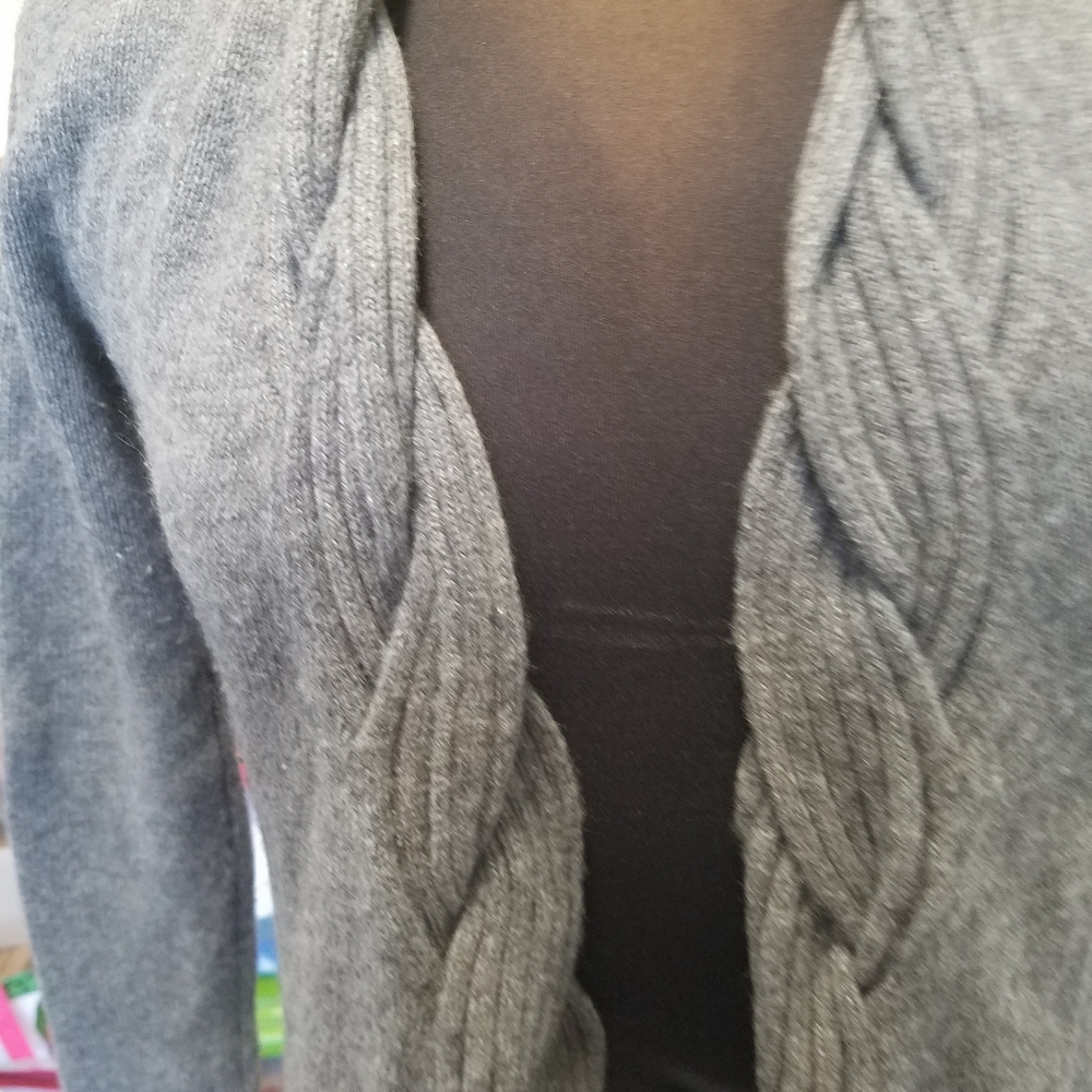 Grey cashmere braided front cardigan - Picture 2 of 4